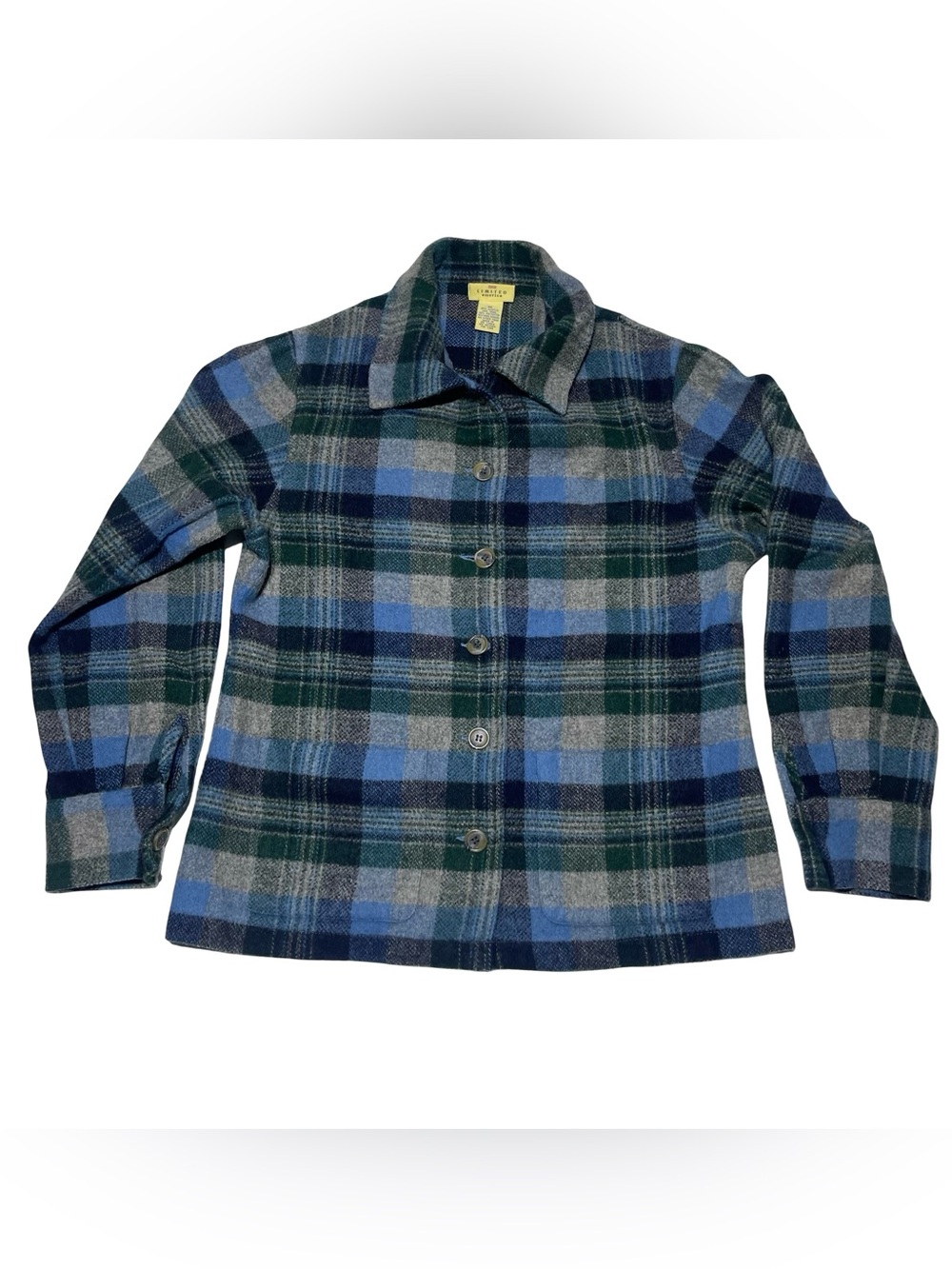 Limited America Plaid Wool Mohair Acrylic Blue Button Down Flannel Women’s L
